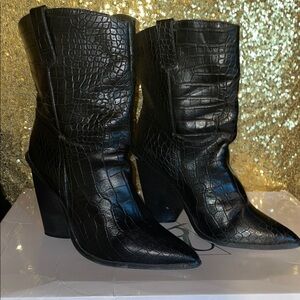 Black Croc-Embossed Women's Boots